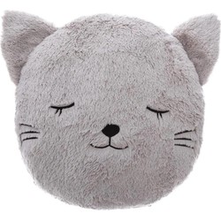Atmosphera Dieren sierkussen kinderkamer - kat/poes grijs - 27 cm - Sierkussens