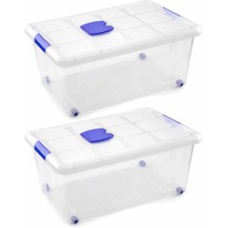 2x Opbergbakken/organizers met deksel 36 liter 59 cm transparant - Opbergbox