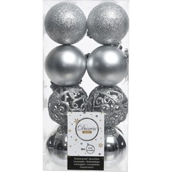 Decoris Kerstballen - 16x st - zilver - D6 cm - kunststof - Kerstbal