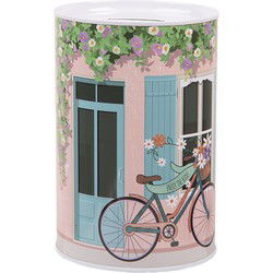 Clayre & Eef Spaarpot Ø 10x15 cm Roze Metaal Fiets