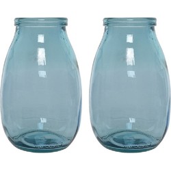 3x stuks blauwe vazen/bloemenvazen van gerecycled glas 18 x 28 cm - Vazen