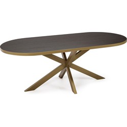 Stalux Plat ovale eettafel 'Noud' 210 x 100, kleur goud / bruin hout