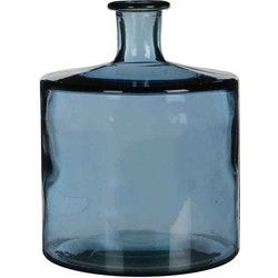 Mica Decorations Vaas Fles Guan Decoratie recycled glas blauw - H 28 x Ø 21 cm