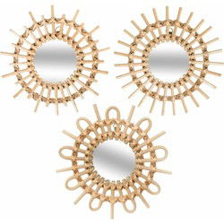 Atmosphera Wandspiegel set - 3-delig - rotan - naturel - D28 cm - boho - Spiegels