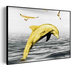 Muurwerken Akoestisch Schilderij - Springende Dolfijnen Goud 02 - Geluidsdempend Wandpaneel - Wanddecoratie - Geluidsisolatie - PRO (AW 0.90) M (85X60)
