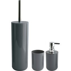 MSV Badkameraccessoire Moods - toiletborstel in houder - beker - zeeppompje - donkergrijs - kunststof - Badkameraccessoireset