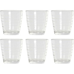 6x Stuks transparante waterglazen/drinkglazen streep relief 250 ml van glas - Drinkglazen