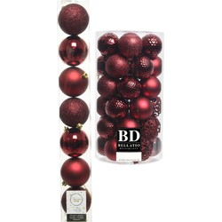 Kerstversiering kunststof kerstballen donkerrood 6-8 cm pakket van 51x stuks - Kerstbal