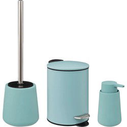 5Five Badkamer accessoires set - ijsblauw - zeeppompje/pedaalemmer/wc-borstel - Badkameraccessoireset