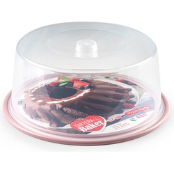 Ronde taart/gebak bewaardoos transparant 32 x 15 cm met roze bodem - Taartplateaus