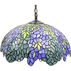 LumiLamp Hanglamp Tiffany  Ø 45x126 cm  Blauw Groen Glas Metaal Hanglamp Eettafel