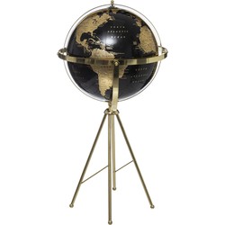 Decoratie wereldbol/globe - zwart/goud - op metalen voet - D34 x H60 cm - Wereldbollen