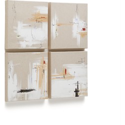 Kave Home - Set Selnir van 4 witte en beige schilderijen op linnen 30 x 30 cm