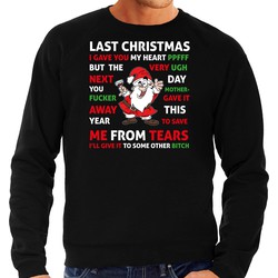 Bellatio Decorations foute Kersttrui/sweater voor heren - songtekst last Christmas -zwart - kerstman S - kerst truien