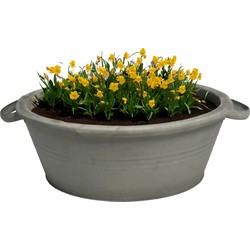 Mega Collections teil/plantenpot Farmer - zink - donkergrijs - D26 X H12.5 cm - IJzeren emmer / teil