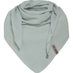 Knit Factory Liv Gebreide Omslagdoek - Driehoek Sjaal Dames - Vintage Green - 190x85 cm - 100% Biologisch katoen