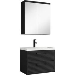 Badplaats Badkamermeubel Set Etna 60 cm - Mat zwart - Badmeubel met spiegelkast