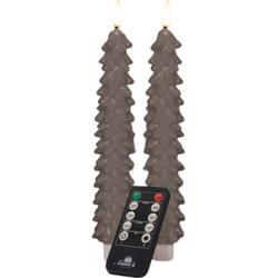 Dinerkaars kerstboom wax led 3d vlam op batterij met afstandsbediening 2 stuks h23 cm taupe