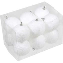 12x Kleine kunststof kerstballen met sneeuw effect wit 7 cm - Kerstbal