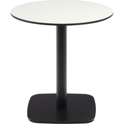 Kave Home - Ronde witte Dina-buitentafel met zwart gelakte metalen poot Ø 68 x 70 cm