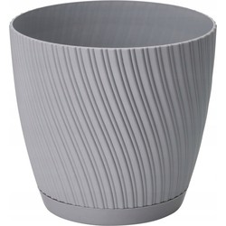 Form Plastic Plantenpot/bloempot Waves - kunststof - platina grijs - D27 x H24 cm - Plantenpotten