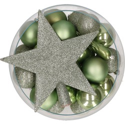 Bellatio Decorations set 33x stuks kunststof kerstballen met ster piek groen - Kerstbal