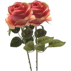 2x Kunstbloemen steelbloem roze Roos 45 cm - Kunstbloemen