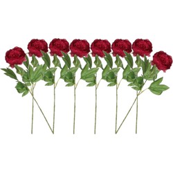 Set van 8x stuks mica donker roze kunst pioen roos/rozen kunstbloemen 76 cm decoratie - Kunstbloemen