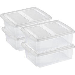 Sunware set van 4x opslagboxen kunststof 17 liter transparant 45 x 36 x 14 cm met deksel - Opbergbox