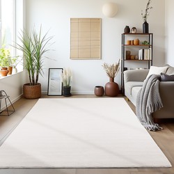 Sky Soft Uni Basic - Vloerkleed - Laagpolig - Effen Kleur - Creme - Woonkamer Tapijt - Anti-Slip Rug- 160x230 CM