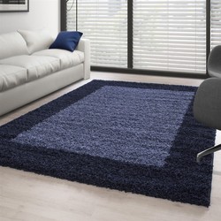 Hoogpolig vloerkleed - Candy Shaggy Marineblauw Lijstmotief - 120 X 170 CM