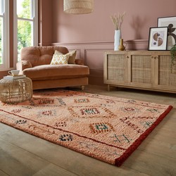 Sahara Berber Shaggy vloerkleed - Hoogpolig - 100% Wol - Vintage - Roze - 200 x 290 cm