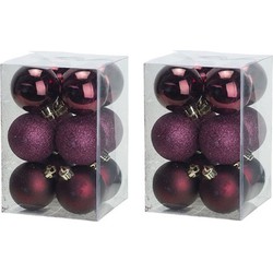 24x Kunststof kerstballen glanzend/mat aubergine roze 6 cm kerstboom versiering/decoratie - Kerstbal