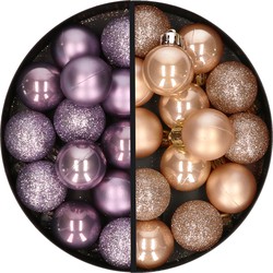 28x stuks kleine kunststof kerstballen lila paars en lichtbruin 3 cm - Kerstbal