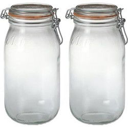 Le Parfait Voorraad/weckpot - 2x - glas - transparant - 2 L - Weckpotten