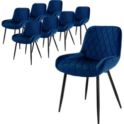 ML-Design Set van 8 Eetkamerstoelen Eetkamerstoel met Rugleuning en Armleuningen, Donkerblauw, Fluwelen Zitting, Metalen Poten, Keukenstoelen Woonkamerstoelen Gestoffeerde Stoelen Krukken