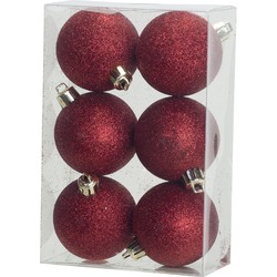 Cosy & Trendy Kerstballen - 6x st - rood - glitters - 6 cm - Kerstbal