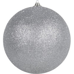 Othmar Decorations grote kerstbal - zilver - 10 cm - kunststof - glitters - Kerstbal