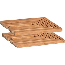 2x Houten pallet onderzetters voor pannen/schalen uitvouwbaar 19 x 19 cm - Panonderzetters