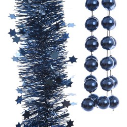 Kerstslingers set 3x stuks donkerblauw - Kerstversiering - Kerstslingers