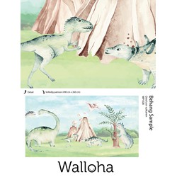 Behang jongenskamer Dino's en vulkanen 30 cm breed x 40 cm hoog - Walloha