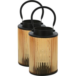 2x stuks metalen LED lantaarns/windlichten warm wit licht 12,5 x 12,5 x 16,5 cm - Lantaarns