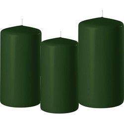3x stuks donkergroene stompkaarsen 10-12-15 cm - Stompkaarsen