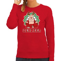 Bellatio Decorations foute Kersttrui/sweater voor dames - zendeer buddha - rood - rendier - boeddha S - kerst truien