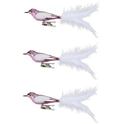 3x stuks decoratie vogels op clip roze 20 cm - Kersthangers