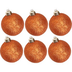 6x stuks kunststof glitter kerstballen oranje 6 cm - Kerstbal