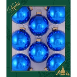 24x stuks glazen kerstballen 7 cm klassiek blauw glans - Kerstbal