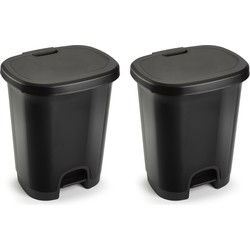 Plasticforte Pedaalemmer - 2x - zwart - kunststof - 27L - 45 cm - Pedaalemmers