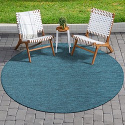 Tapijtenloods Uni Binnen en Buiten Rond Vloerkleed Solid Outdoor Laagpolig Tapijt Blauw- 200 CM ROND