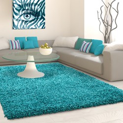 Tapijtenloods Basic Shaggy vloerkleed Turquoise Hoogpolig- 80x150 CM